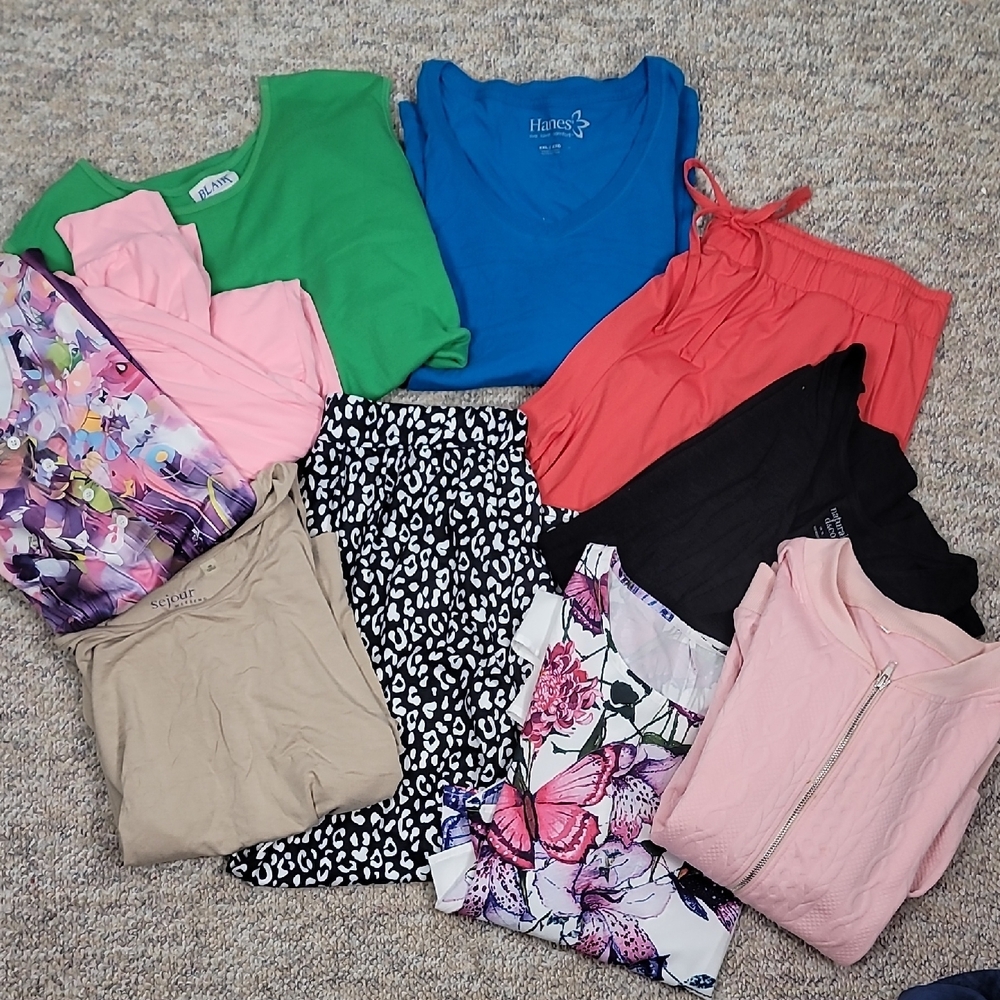 Women's Plus Size Colorful Clothing Bundle Tops, Shorts, Sweater, Pants